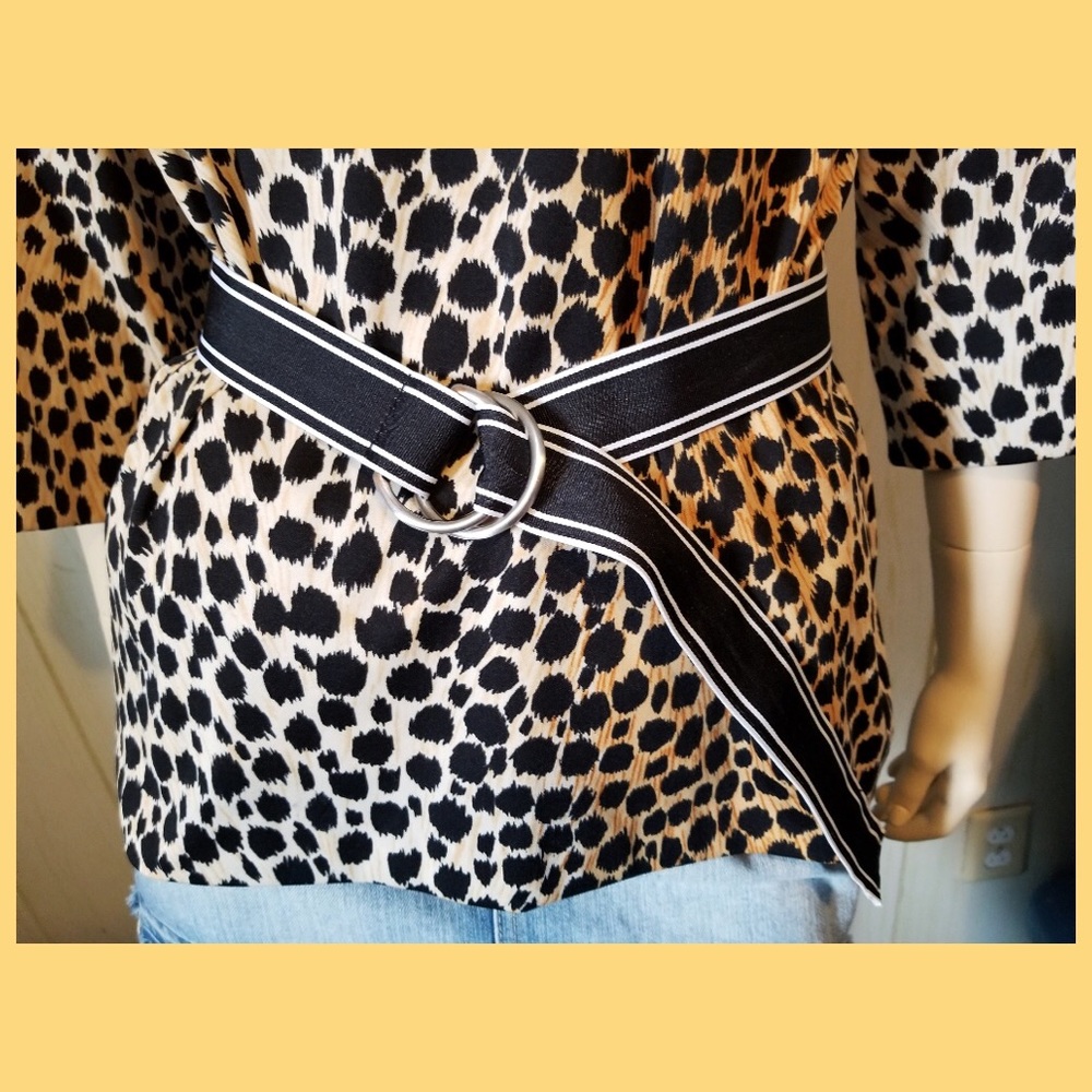 VTG BLACK & WHITE Stripes Fabric Adjustable Cinch Belt